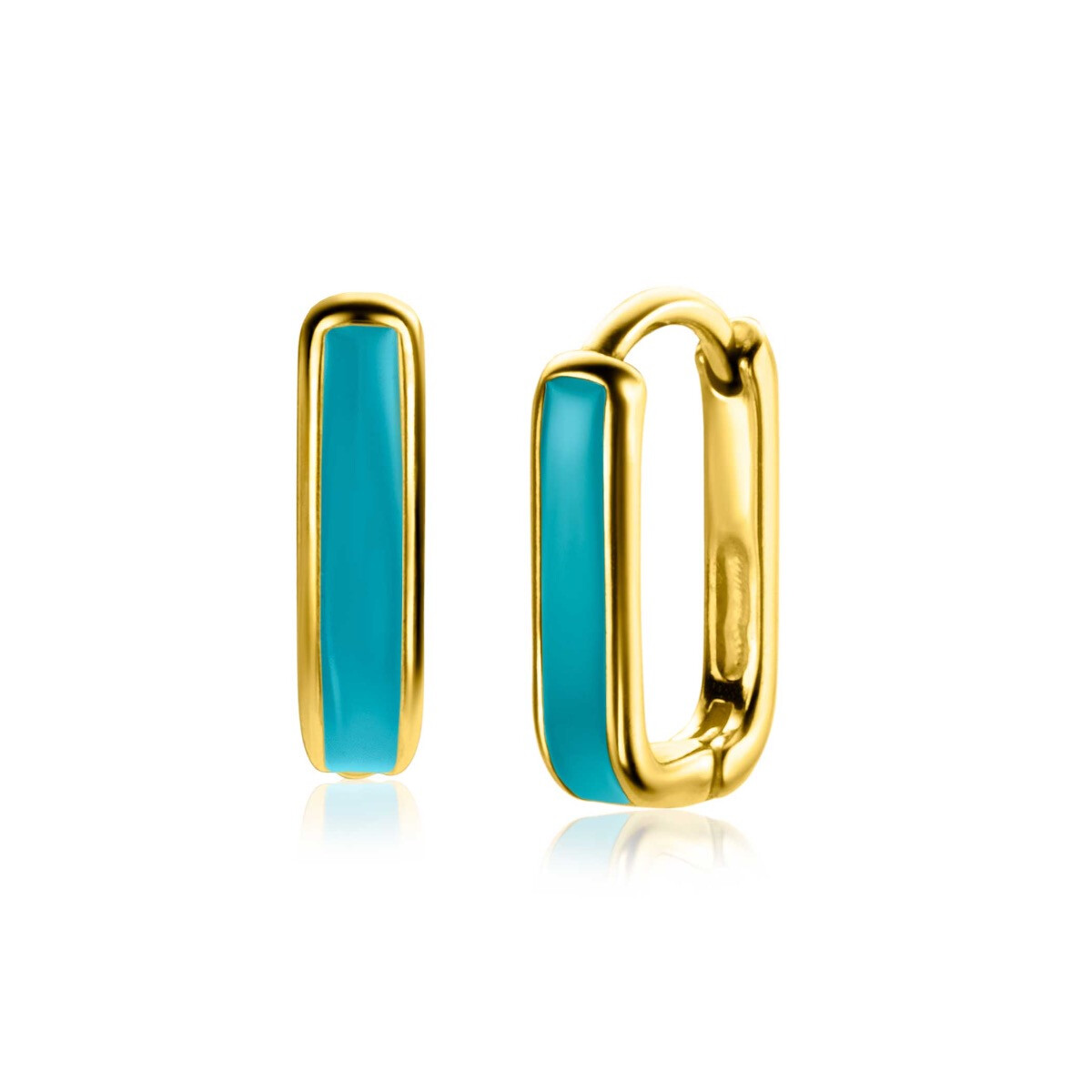 15mm ZINZI Gold Plated Sterling Silver Hoop Earrings Rectangular Shape with Turquoise Enamel 15x4mm ZIO2339T