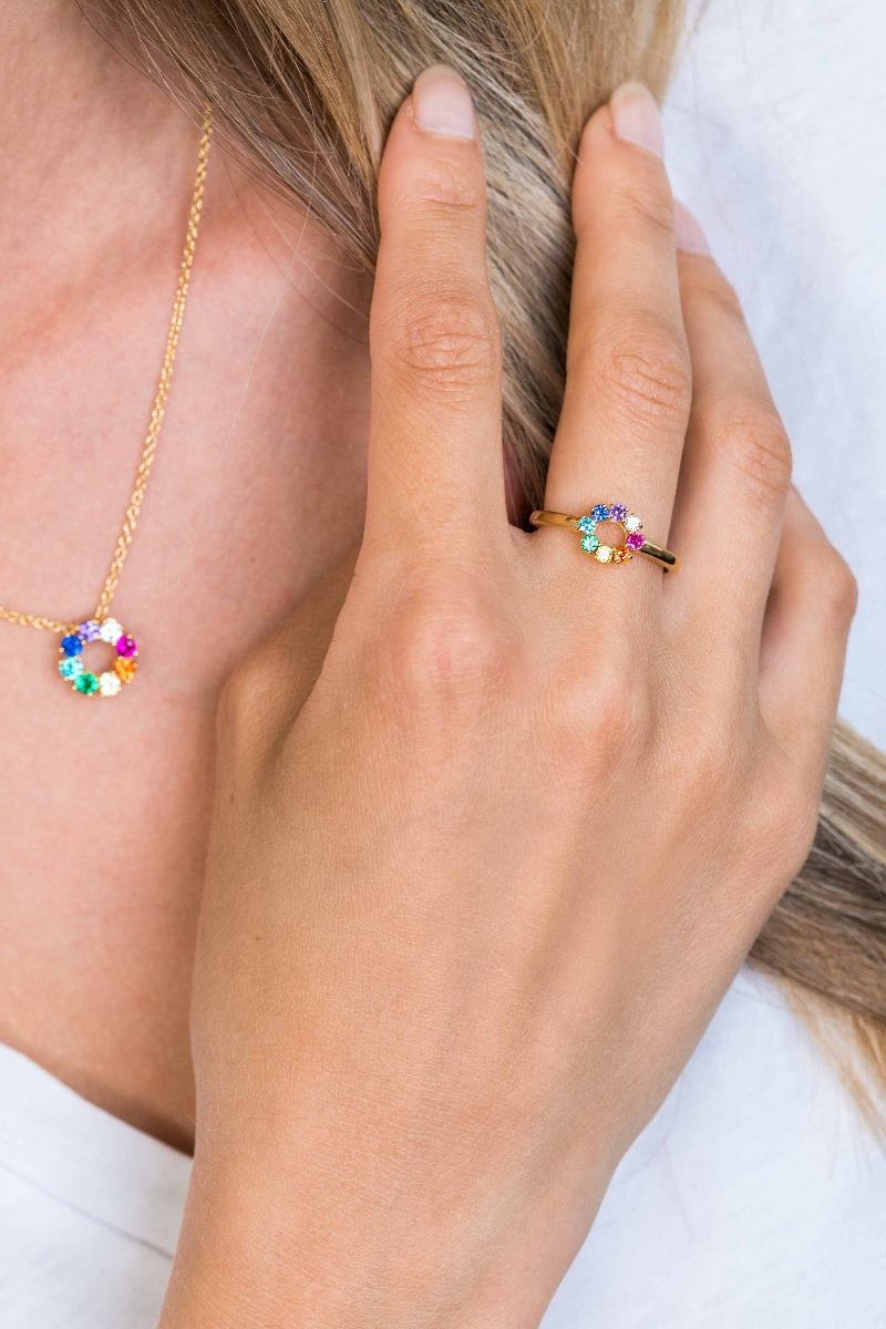 ZINZI Gold Plated Sterling Silver Ring Rainbow ZIR2172