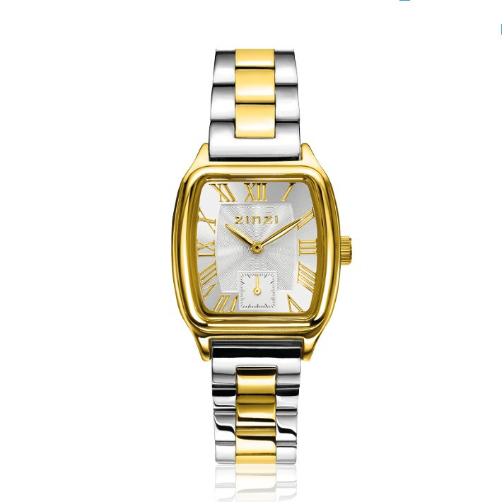 ZINZI Contour Watch Silver sunray Dial and Rectangular Case Stainless Steel bicolor Chain Strap 26mm ZIW3033
