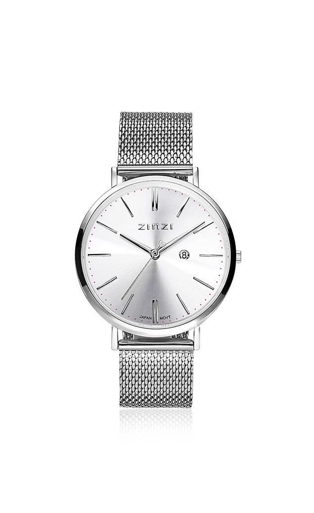 ZINZI Retro Watch Silver Colored Dial Silver Colored Case Stainless Steel Mesh Strap 38mm  ZIW402M