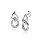20mm ZINZI silver ear studs with two open pear-shaped links and set with white zirconias by Dutch Designer Mart Visser MVO24