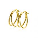 23mm ZINZI gold-plated silver multi-look hoops with a trendy double tube and a practical top closure, ZIO-BF114G