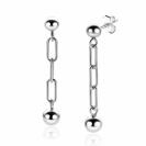 38mm ZINZI Sterling Silver Stud Earrings with Oval Chains and Dangling Bead 6mm ZIO2541