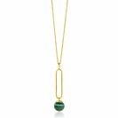 ZINZI Gold Plated Sterling Silver Necklace with Oval Pendant and Dangling Bead in Green Cat's Eye 40-45cm ZIC2420