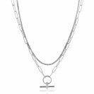 ZINZI Sterling Silver Multi-look Necklace 50cm: Combination of Curb and Paperclip Chains with Trendy T-Bar Set with White Zirconias ZIC2462