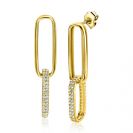 38mm ZINZI Gold Plated Sterling Silver Long Earrings with 2 Oval Chains Set with White Zirconias ZIO2371Y