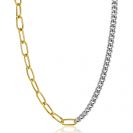 ZINZI Sterling Silver Bicolor Necklace with Trendy Curb and Gold Plated Oval Chain 6mm width 45cm ZIC-BF79