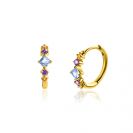 15mm ZINZI Gold Plated Sterling Silver Hoop Earrings with Blue, Purple and Champagne Color Stones in Diamond Shape 15x2mm ZIO2443