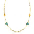ZINZI Gold Plated Sterling Silver Fantasy Necklace with Paperclip Chains and 4 Round Settings Set with Emerald Green and Citrine Dark Yellow Color Stones 40-45cm ZIC2418G