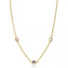ZINZI Gold Plated Sterling Silver Chain Necklace with Round and Square Settings with Pastel and Purple Color Stone 42-45cm ZIC2525G