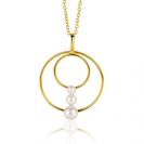 34mm ZINZI gold plated silver round fantasy pendant set with three round white freshwater pearls ZIH2616 (without necklace)