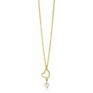 ZINZI gold plated silver necklace with open heart and dangling white freshwater pearl 40-45cm ZIC2642