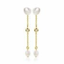 40mm ZINZI gold plated silver stud earrings with chain and oval white freshwater pearls ZIO2657