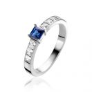 ZINZI Sterling Silver Ring Square Sapphire Blue and White Zirconias ZIR2453