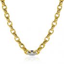 ZINZI gold plated silver link necklace with a round link set with white cubic zirconias, 6mm wide 45cm ZIC2664