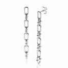 39mm ZINZI silver stud earrings with long link chain decorated with playful silver beads ZIO2586