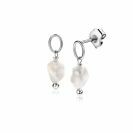 21mm ZINZI silver stud earrings with an openwork circle, featuring a dangling white freshwater pearl, ZIO-BF112