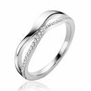 ZINZI silver multi-look ring (6mm wide) organically shaped with two wavy rows, one set with white zirconias ZIR2629