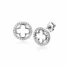 11mm ZINZI silver stud earrings with a clover and rounded edge, adorned with white zirconia, ZIO-BF116