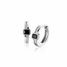 16mm ZINZI silver multi-look hoop earrings with rectangular black cubic zirconia and white cubic zirconia. Luxury clasp ZIO2626Z