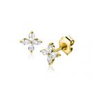 7.5mm ZINZI gold plated silver stud earrings with flower set with four teardrop-shaped white zirconia ZIO2624