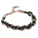ZINZI Rose Gold Plated Sterling Silver Chain Bracelet with Green Rope 18,5-21cm ZIA1035RG