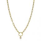 ZINZI Gold Plated Sterling Silver Paperclip Chain Necklace Round White Zirconia 45cm ZIC2200Y