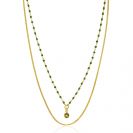 ZINZI Gold Plated Sterling Silver Multi-look Necklace Curb and Green Bead Chain with Round Setting with Olive Green Color Stone 42-45cm ZIC2528G