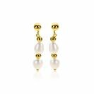 30mm ZINZI gold-plated silver stud earrings with shiny beads and two white freshwater pearls, ZIO-BF121