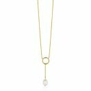 ZINZI gold plated silver Y-necklace with open circle and dangling white freshwater pearl in organic shape 42-45cm ZIC2615