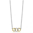 ZINZI Gold Plated Sterling Silver Necklace with 3 Connected Open Circles White Zirconias 45cm ZIC2045G