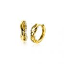 15mm ZINZI gold plated silver hoops organically shaped with two wavy lines, one of which is set with white zirconia, with luxury hinge closure ZIO2629Y