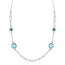 ZINZI Sterling Silver Fantasy Necklace with Paperclip Chains and 4 Round Settings Set with Light Blue and Indigo Blue Color Stones 40-45cm ZIC2418