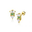 9.5mm ZINZI gold plated silver stud earrings with three different shapes of settings, set with green and white stones ZIO2630G