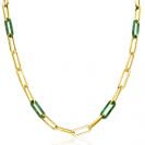 ZINZI Gold Plated Sterling Silver Necklace Paperclip Chain with Trendy Chains in Malachite Green 43cm ZIC2548