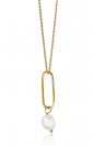 ZINZI Gold Plated Sterling Silver Necklace Oval Pendant with White Pearl (43mm) 45cm ZIC2188G