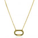 ZINZI Gold Plated Silver Chain Necklace 45cm Oval Pendant Olive Green Enamel And White Zirconias ZIC2374