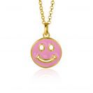 15mm ZINZI Gold Plated Sterling Silver Pendant Smiley Round with Pink Enamel ZIH2312R (excl. necklace)
