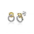 11mm ZINZI Bicolor Sterling Silver Stud Earrings Connected Open Circles White Zirconia ZIO2045Y