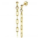 58mm ZINZI Gold Plated Sterling Silver Stud Earrings Long Paperclip Chain with White Zirconia ZIO2363Y