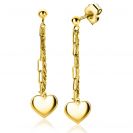 52mm ZINZI Gold Plated Sterling Silver Stud Earrings Long with 2 Trendy Chains and Smooth Heart ZIO2381G