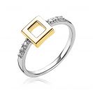 ZINZI Gold Plated Sterling Silver Ring Open Square and White Zirconias ZIR1862G