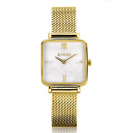 ZINZI Square Mini Watch White Mother-of-Pearl Dial and Square Gold Colored Case Stainless Steel Mesh Band 22mm  ZIW1734