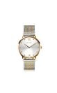 ZINZI Lady Crystal Watch 28mm Silver Colored Dial with White Crystals Gold Colored Case and Bicolor Stainless Steel Mesh Strap ZIW633MB