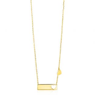 ZINZI 14K Gold Necklace Flat Bar 20mm and Heart Charm 45cm ZGC351