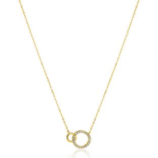 ZINZI 14K Gold Necklace 2 Connected Open Circles White Zirconias 40-43cm ZGC460