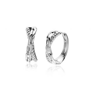 18mm ZINZI Sterling Silver Hoop Earrings Crossover with Paperclip Chain and Twisted Tube 18x6mm ZIO2544