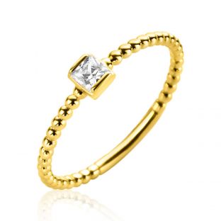 ZINZI 14K Gold Ring Beads Square White Zirconia ZGR310