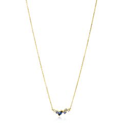 ZINZI Gold 14 krt gouden ketting 45cm, in het midden bezet met fijne witte, lichtblauwe en donkerblauwe zirconia's ZGC381