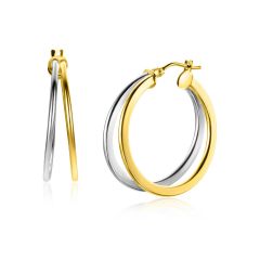 25mm ZINZI 14K Gold Bicolor Hoop Earrings Trendy Double Tube ZGO339B